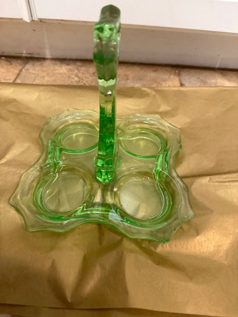 Antique Cambridge Glass Decagon Bridge Set Tray, Uranium Green Glass